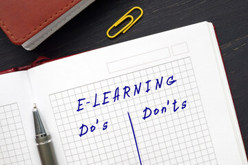  Financial concept about E-LEARNING Do's and Don'ts with phrase on the piece of paper.