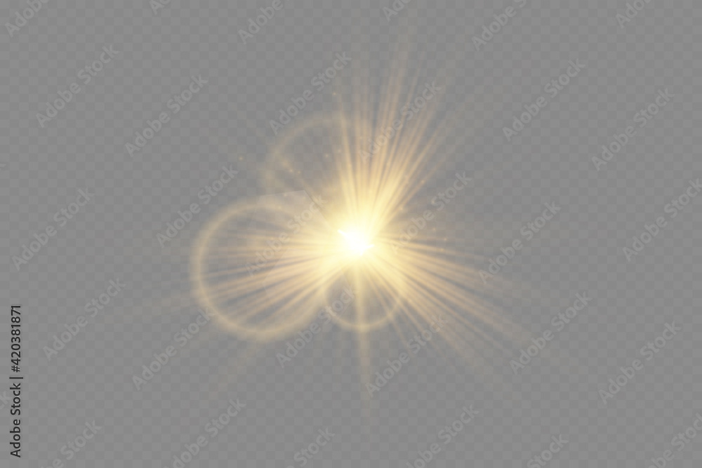 Poster light flare special effect with rays of light. glow transparent vector light effect