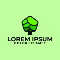 Green pentagonal tree logo template with modern geometric icon apps illustration in flat design pictogram symbol