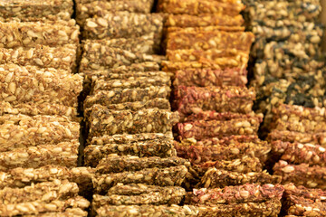Vegan crackers breadcrisp made with sesame, flax, sunflower, pumpkin and hemp seeds. Raw food...