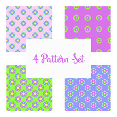 Set of 4 seamless patterns decorative flowers, design elements. Floral patterns for fashion, invitations, greeting cards, scrapbooking, print, gift wrap, manufacturing.
