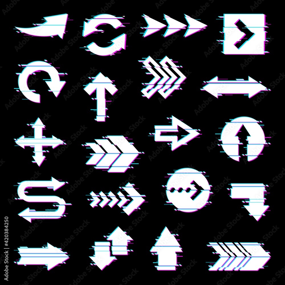 Poster Arrows and pointers set with screen glitch effect