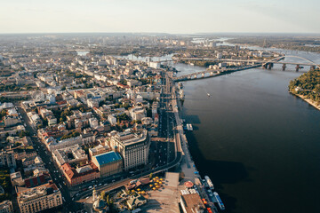 Fototapeta premium View of the Dnieper embankment, river station