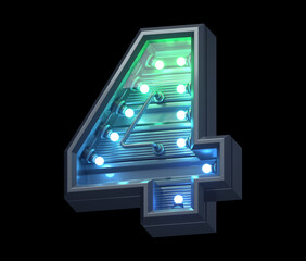 Futuristic font with menthe and blue  light. Number 4. 