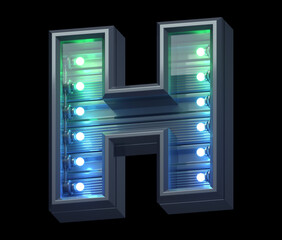 Futuristic font with menthe and blue  light. Letter H. 