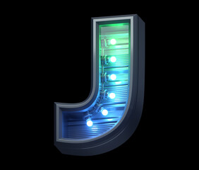 Futuristic font with menthe and blue  light. Letter J. 