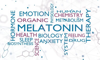 Hormone melatonin tags. Science and health illustration