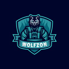 Vector Logo Illustration Wolf E Sport and Sport Style.