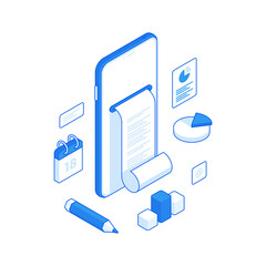 Smartphone with digital invoice near business symbols