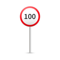100 speed limitation road sign on white background.