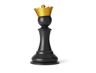 Chess pawn in a golden crown isolated on white background