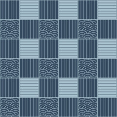 Japanese Wave Stripe Checkered Vector Seamless Pattern