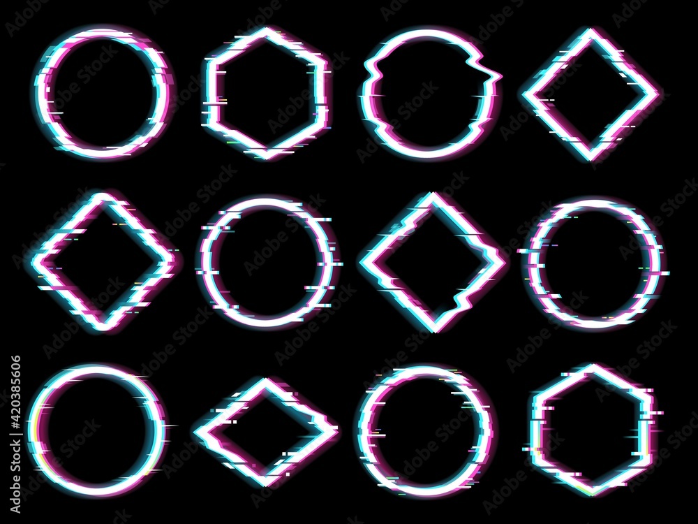 Poster Geometrical figures vector set with glitch effect