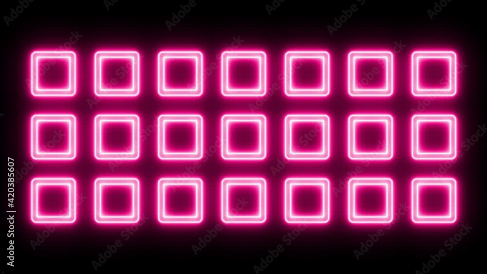 Poster rectangles with dynamic pink neon lines on a black background.