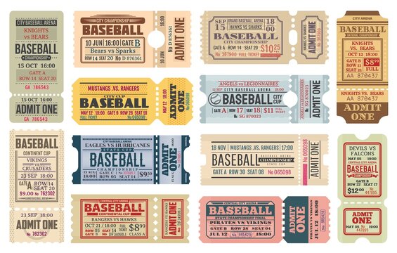 Vintage tickets on baseball game vector templates