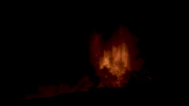 Paroxysmal activity of the Sicilian volcano Etna during the day of 24 February 2021. Explosions, lava and column of smoke that covered the neighboring Etna villages with ash and lapilli.