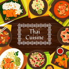 Thai cuisine cartoon vector poster, Thailand meals