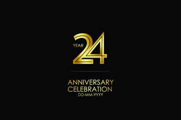 24 year anniversary celebration Gold Line. logotype isolated on Black background for celebration, invitation card, and greeting card-Vector