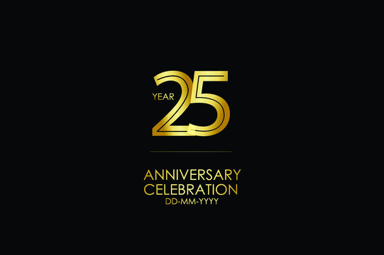 25 year anniversary celebration Gold Line. logotype isolated on Black background for celebration, invitation card, and greeting card-Vector