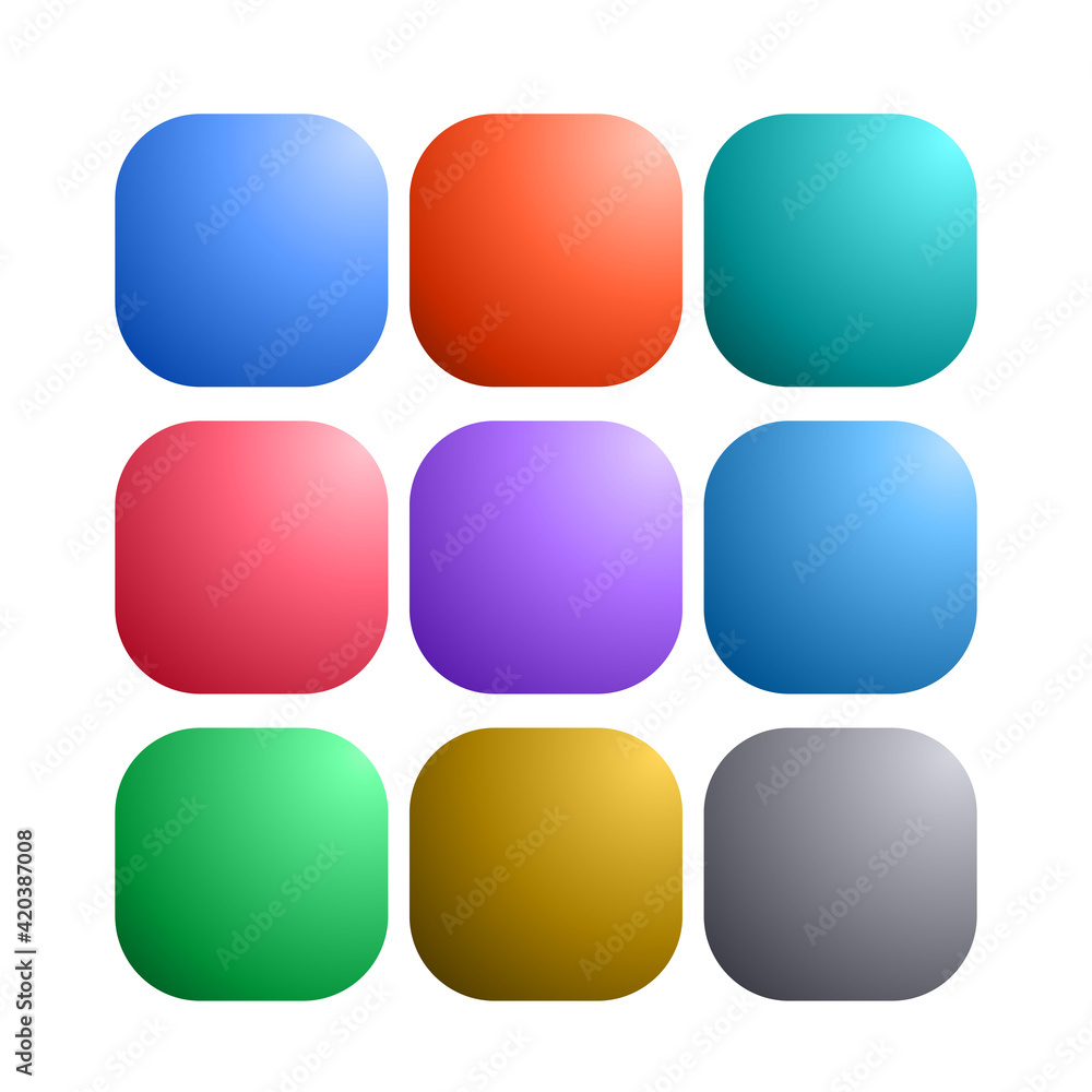 Poster 9 colored blank web internet button. satin rounded square shapes. stock vector illustration isolated