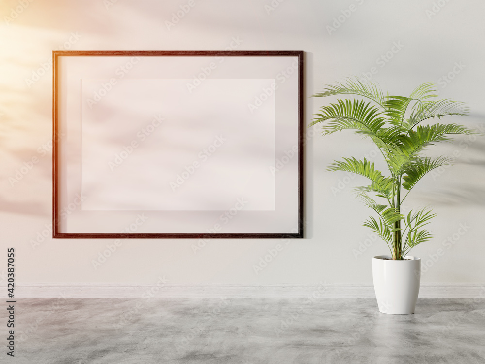 Poster black frame hanging in bright interior mockup. template of a picture framed on a wall 3d rendering