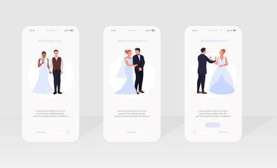 Wedding party mobile application pages set. flat vector illustration