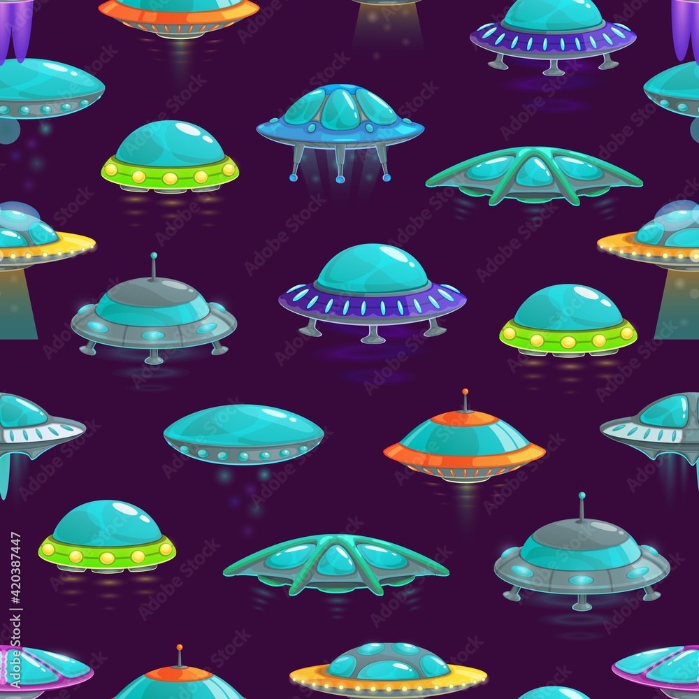 Aufkleber ufo spaceships cartoon seamless pattern background