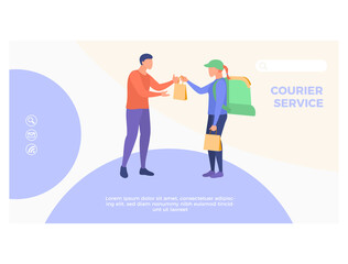 Courier service landing page template. flat vector illustration