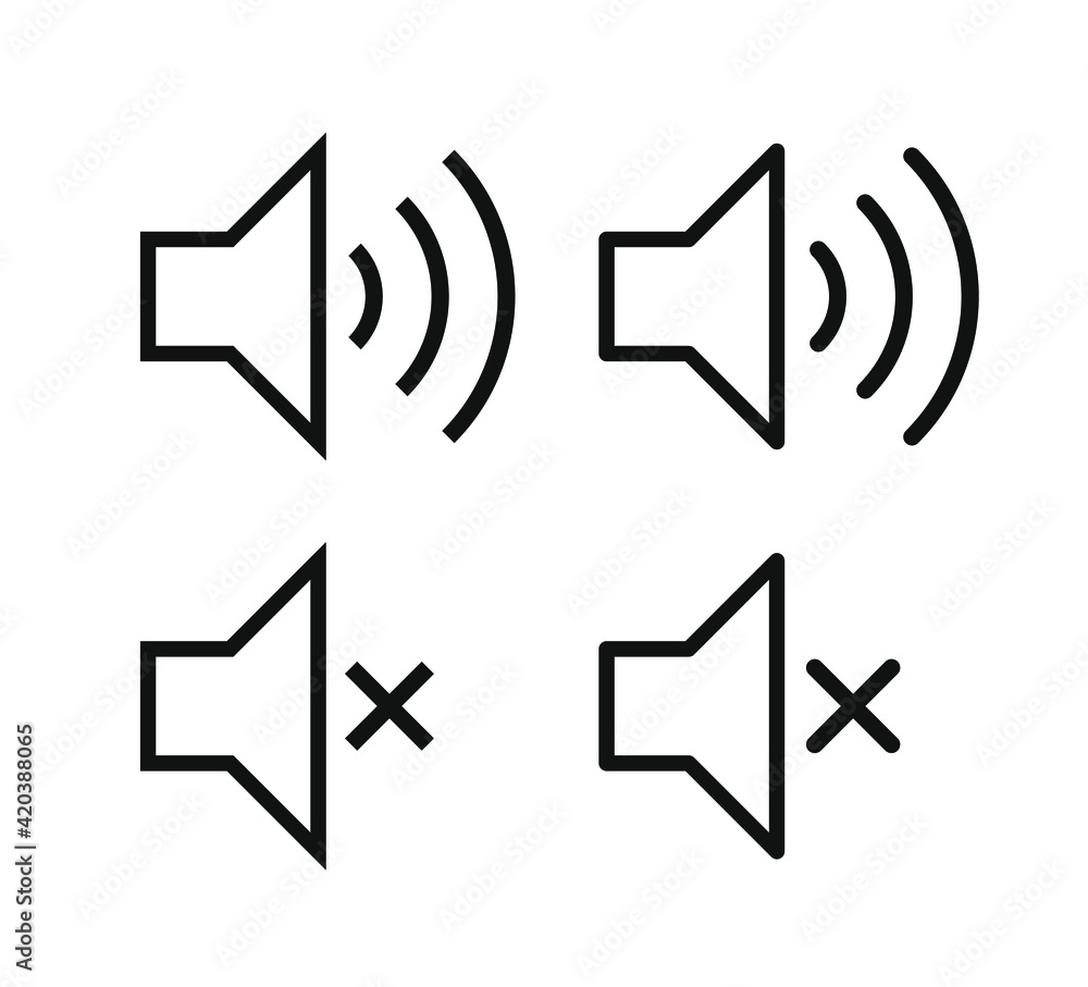 Aufkleber speaker audio icon set. volume voice control on off mute symbol. flat application interface sound si