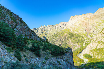 Mountains with green grass against the blue sky