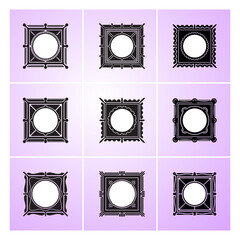 Set of simple decorative vintage round frames on background