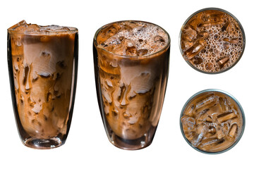 sef of isolate glass of coffee with milk on white background