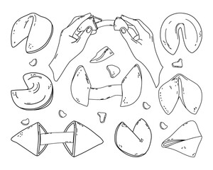 Chinese fortune cookies set in outline style. Vector illustration.