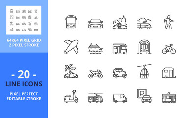 Line icons about transport. Pixel perfect 64x64 and editable stroke