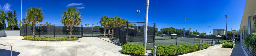MIAMI BEACH, FL - FEBRUARY 2016: Tennis courts of Miami Beach Tennis Club on a beautiful winter day