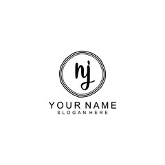 NJ beautiful Initial handwriting logo template