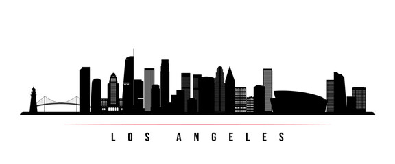 Los Angeles skyline horizontal banner. Black and white silhouette of Los Angeles, California. Vector template for your design. © greens87