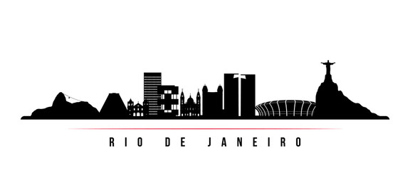 Rio De Janeiro skyline horizontal banner. Black and white silhouette of Rio De Janeiro, Brazil. Vector template for your design. © greens87