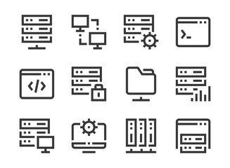 Obraz premium Database, Server, Archive and Data storage vector line icons.