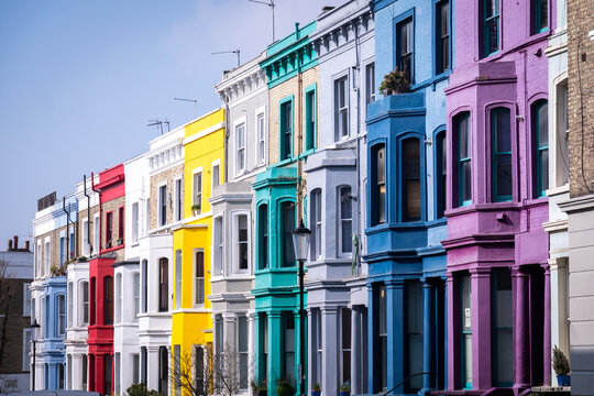 Colourful houses in London's Notting Hill area of West London