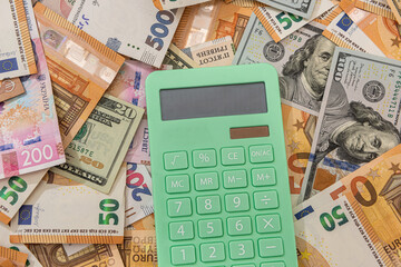 Business accounting euro hrivna dollar and calculator