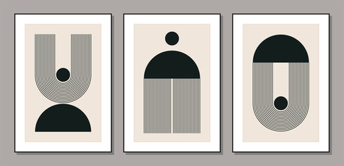 Set of minimal 20s geometric design posters with primitive shapes - obrazy, fototapety, plakaty