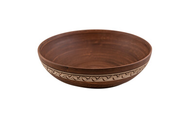 ancient ceramic brown clay plate isolated on white