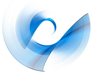 Blue transparent wavy rounded graceful fans on a white background. A small fan is located above the large one. Graphic design element. 3d rendering. 3d illustration. Symbol, sign, icon.