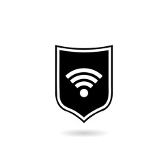 Shield with WiFi wireless internet network symbol icon with shadow