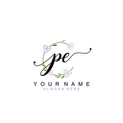 PE beautiful Initial handwriting logo template