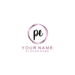 PE beautiful Initial handwriting logo template