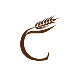 Obraz premium Wheat Grain Initial Logo Letter C