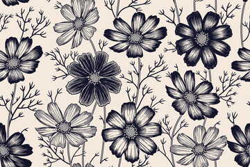 Nahtloses Frühlingsblumenmuster. Vintage-Vektor. © marinavorona