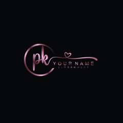 PK beautiful Initial handwriting logo template - obrazy, fototapety, plakaty